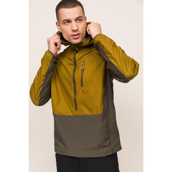 Airshell Rüzgar ve Suya Dayanıklı Yarım Fermuar Kapüşonlu Ceket  Olive Yeşil