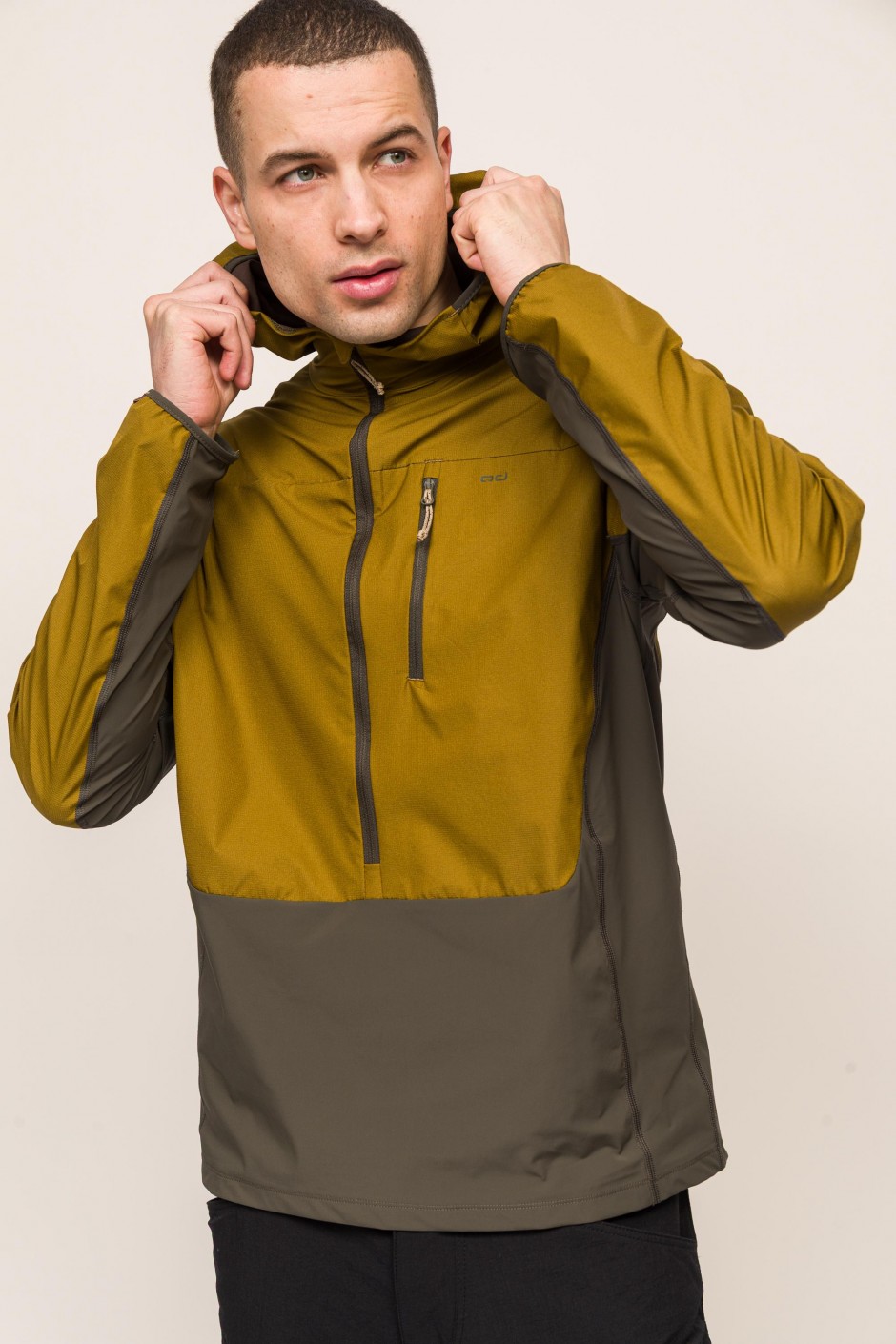 Airshell Rüzgar ve Suya Dayanıklı Yarım Fermuar Kapüşonlu Ceket  Olive Yeşil