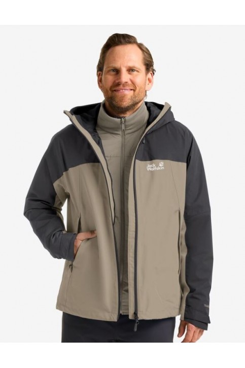 Jack Wolfskin Wild Places 3in1 Erkek Gri Outdoor Ceketi -black/cream color